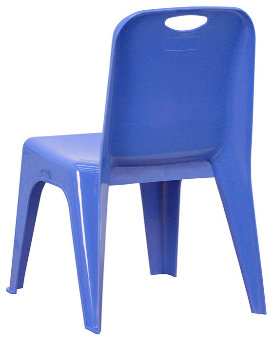 4 Pack Plastic Stackable Chair With Carrying Handle, 11" Seat Height, Blue