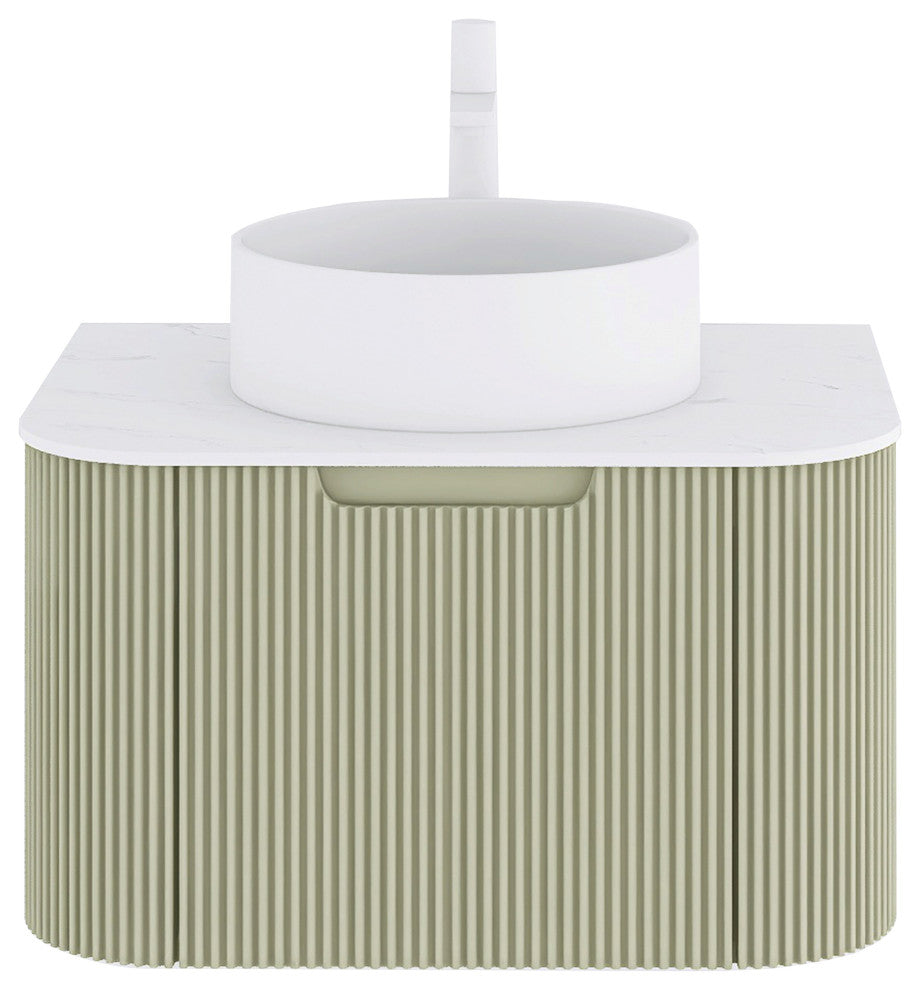 Wall-Mounted Bathroom Vanity With White Round Ceramic Basin, Light Green, 24"