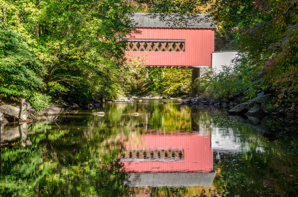 The Reflection of Wooddale Covered Bridge Canvas Wall Art Print, 18" X 24"