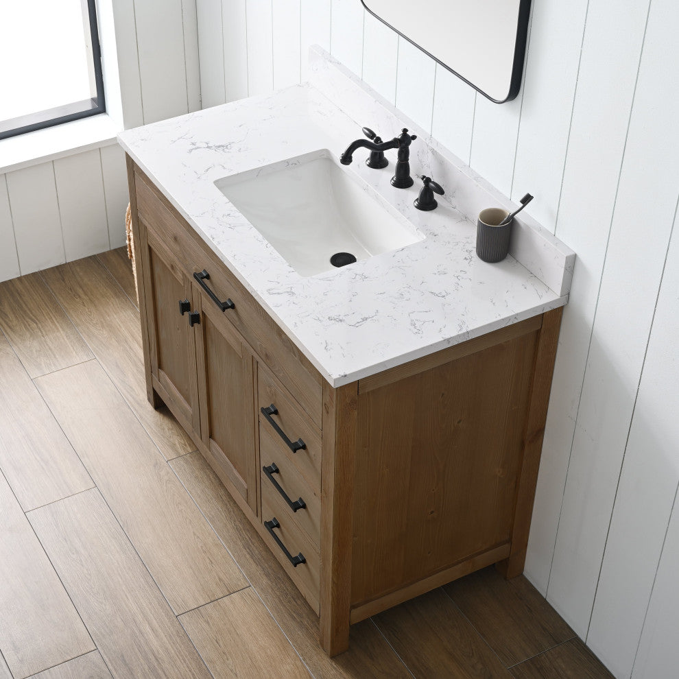 Jasper 42" Bathroom Vanity, Textured Natural, Ariston White Engineered Stone