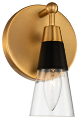 Ponti 6x8" 1-Light Midcentury Wall-Light, Matte Black/New Brass