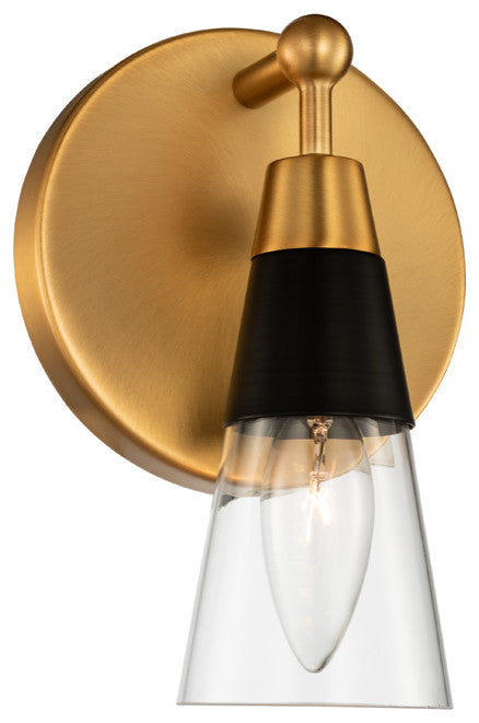 Ponti 6x8" 1-Light Midcentury Wall-Light, Matte Black/New Brass