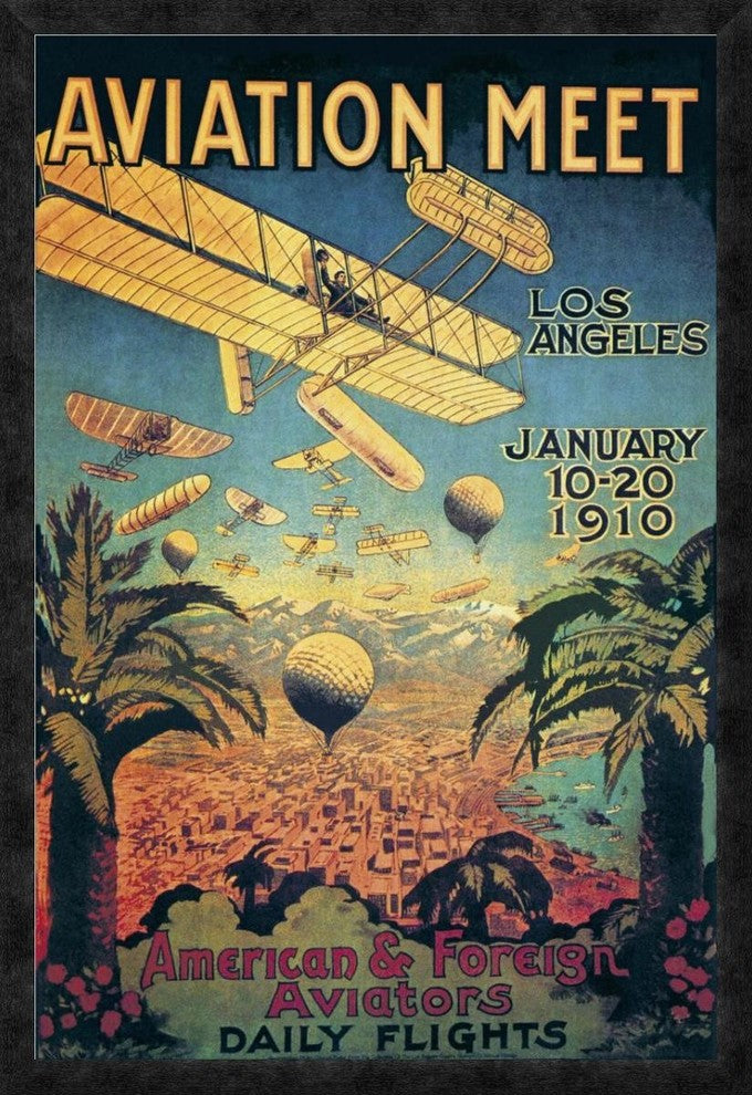"Aviation Meet in Los Angeles" Framed Canvas Giclee, 26"x38"