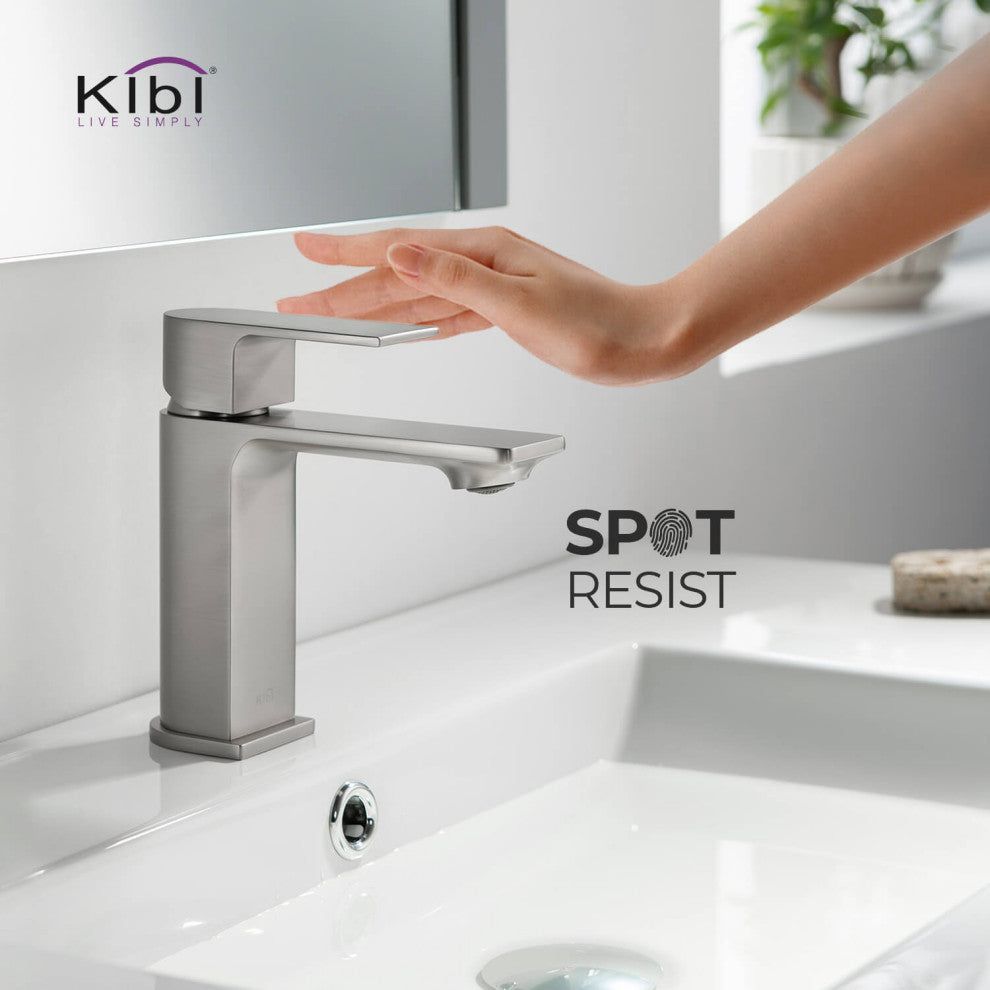 KIBI Mirage Single Handle Bathroom Faucet, Brush Nickel, With Drain