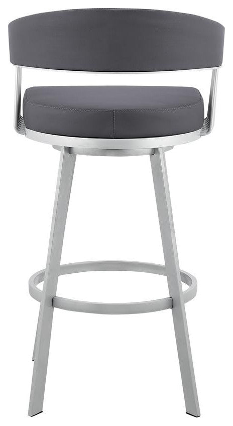 Bronson 29 Slate Grey Faux Leather and Silver Metal Bar Stool