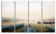 Moving Boats in Mountain Lake, Boat Canvas Art Print, 48"x28", 4 Panels