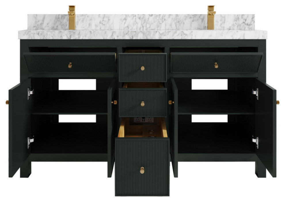 Sonoma 60 Double Bathroom Vanity in Dark Forest Green with 2" Carrara Marble