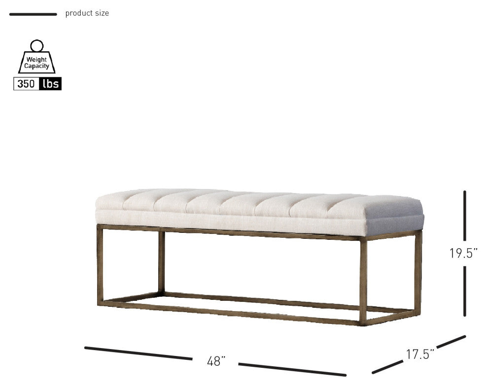 New Pacific Direct Darius 19.5" Fabric Bench in Beige/Brushed Gold