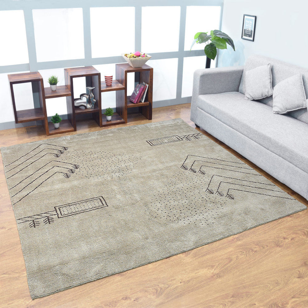 HAND KNOTTED LOOM SILK ECO-FRIENDLY AREA RUGS -6'x6',Square,Cream,Contemporary