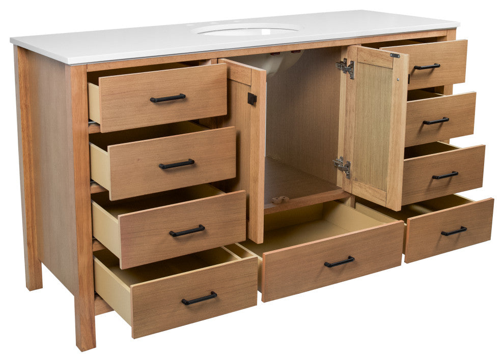 Horizon 60" Single Bathroom Vanity Top, Blonde, Engineered White