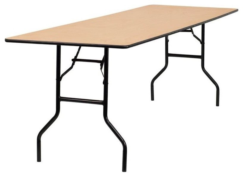 8-Foot Rectangular Wood Folding Banquet Table with Clear Coated Finished Top