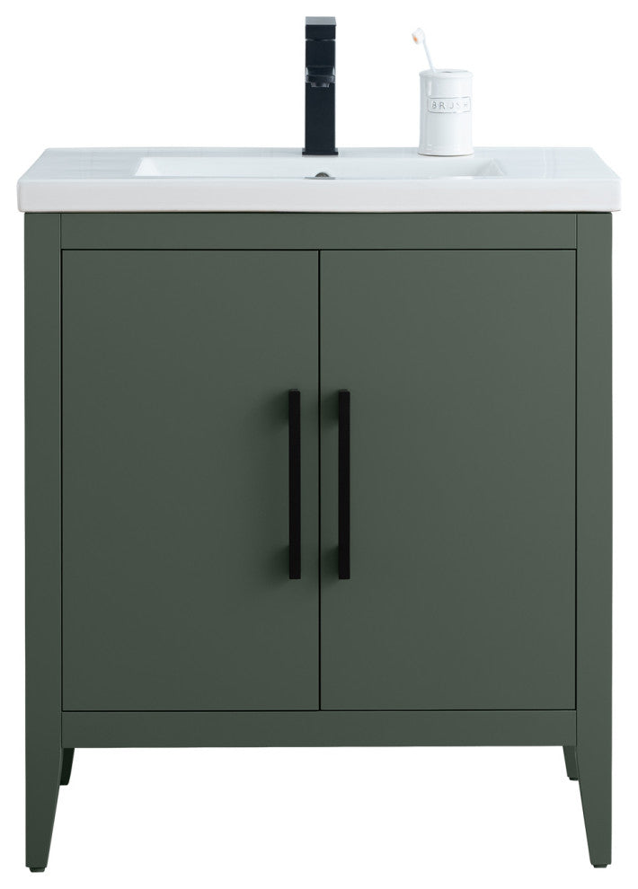 Vanity Art Bathroom Vanity With Sink, Vintage Green, 30", Single Sink, Matte Black