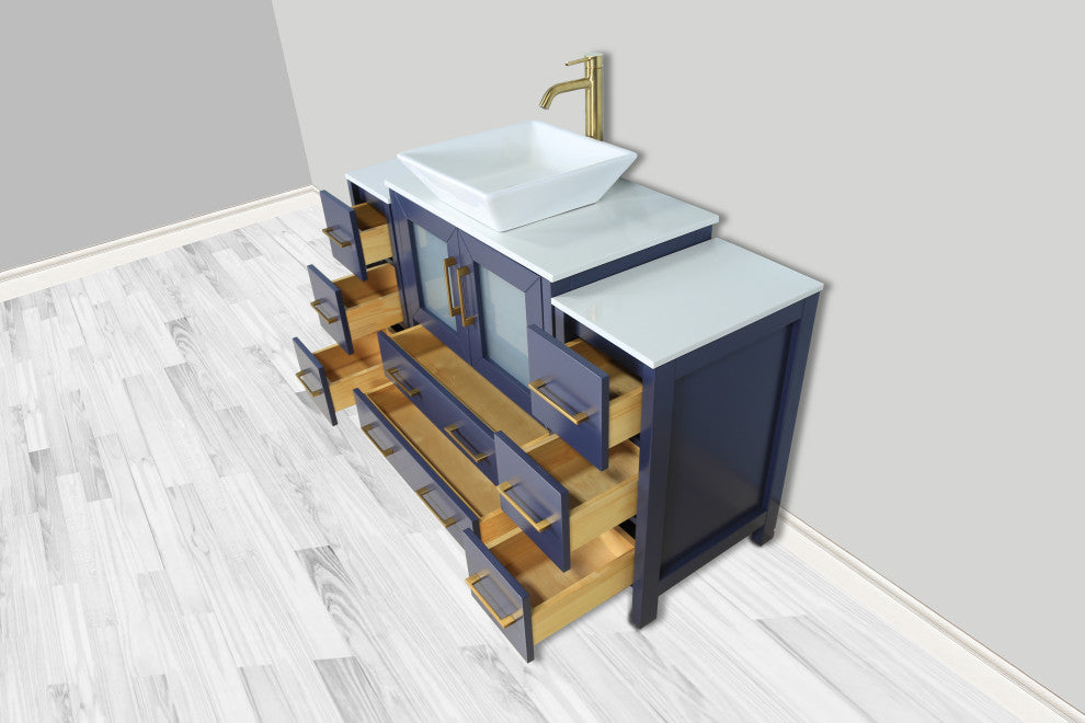 Vanity Art Vanity Set With Vessel Sink, Blue, 54", Standard Mirror