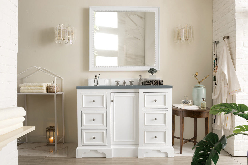 James Martin 825-V48-BW-3CBL De Soto 48" Single Vanity Bright White Quartz Top