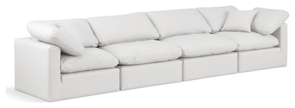 Indulge Upholstered Modular Sofa, Cream, 4-Piece: 2 Armless Chair, 2 Corner Chair, Fiber Stuffed Vegan Leather