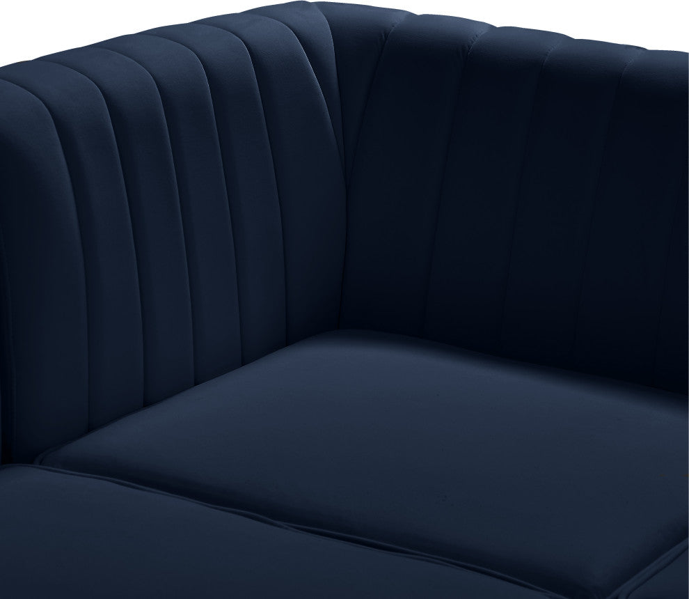 Alina Velvet Modular U-Shaped Sectional, Navy, 7-Piece: 5 Armless Chair, 2 Corner Chair
