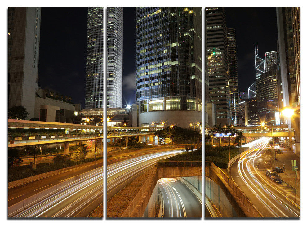 "Skyscrapers and Busy Traffic" Metal Wall Art, 3 Panels, 36"x28"