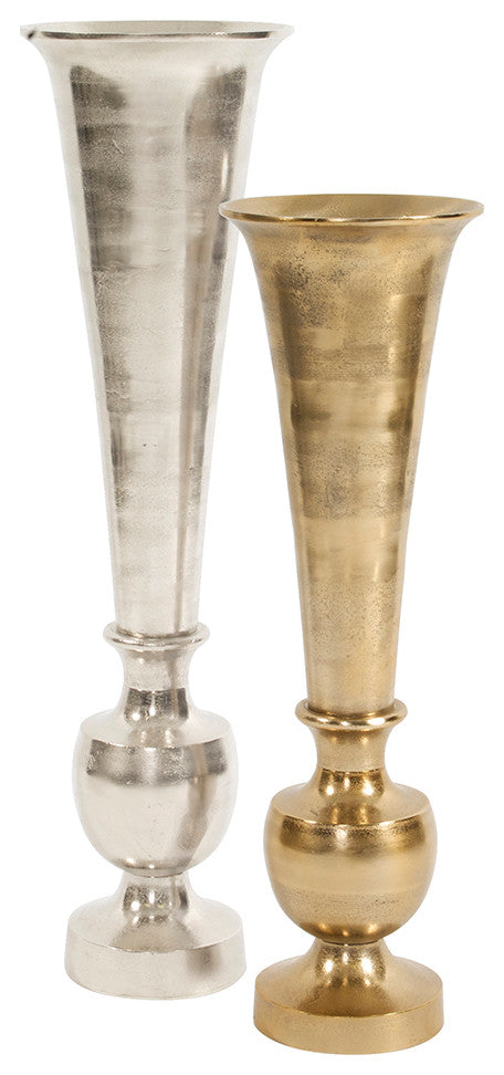 Howard Elliott Oversized Flared Silver Aluminum Vase, Large