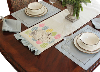 Bunny Eggs Printed Applique Jute Easter Table Runner, 13.5"x36"