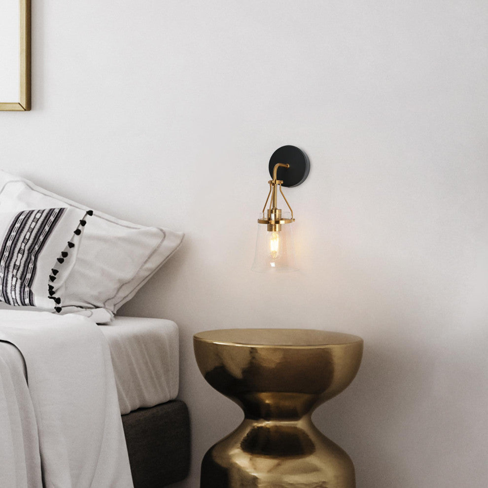 LNC Polished Gold Modern Seeded-Glass Wall Sconce, 1 Light