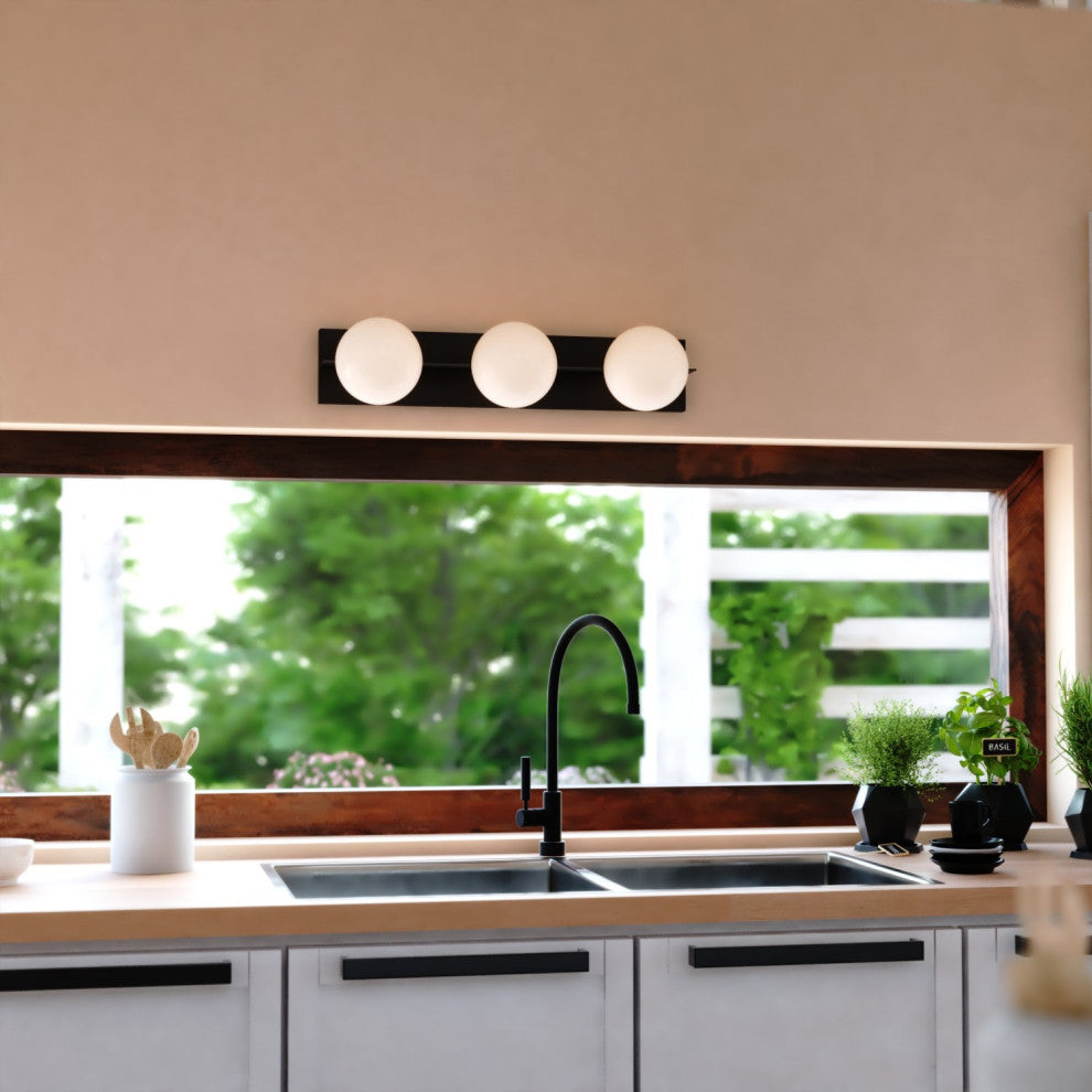 Parkview 3 Light Black Mid-Century Modern Bathroom Vanity Wall Fixture