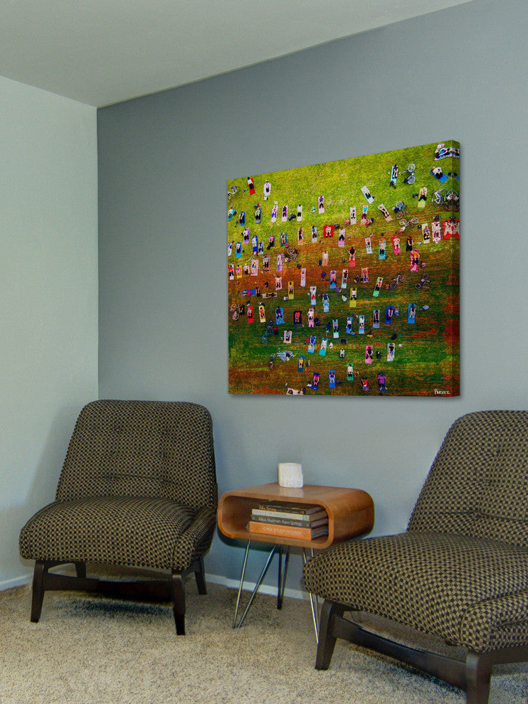 "Group Yoga" Painting Print on Wrapped Canvas, 48"x48"