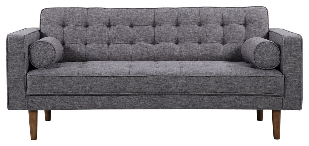 Element Mid Century Modern Loveseat, Dark Gray Linen and Walnut Legs