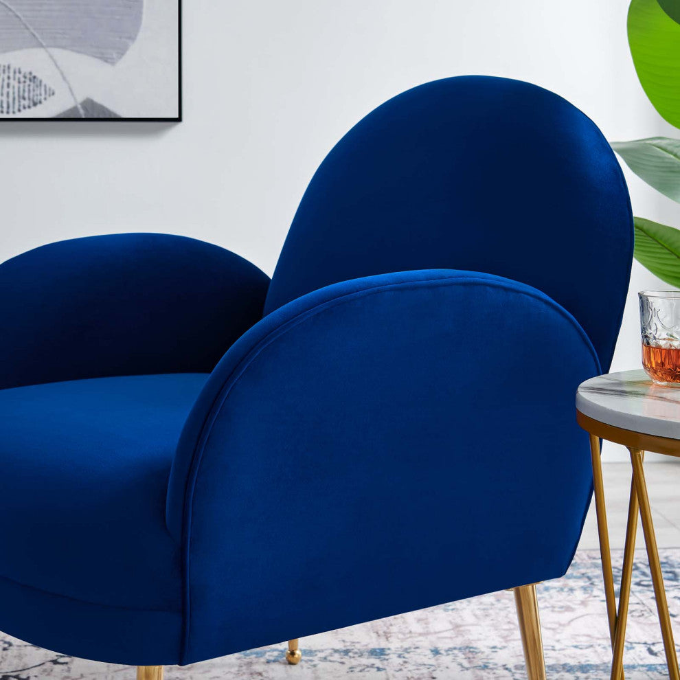 Armchair Accent Chair, Blue Navy, Velvet, Modern, Mid Century Hotel Lounge Cafe