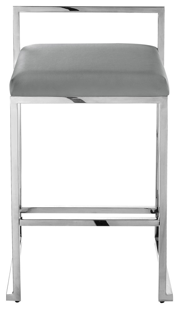 Inspired Home Dereck Bar Stool Geometric Frame, Gray and Chrome Leather PU