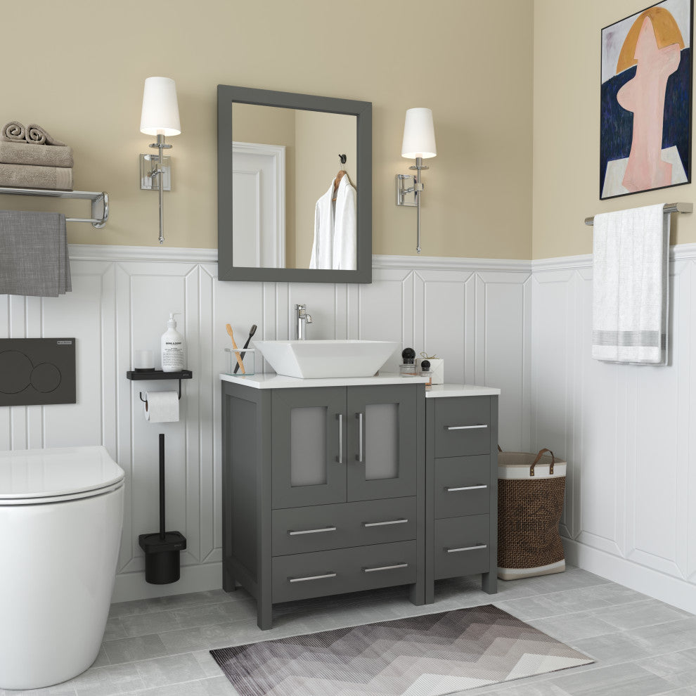 Vanity Art Bathroom Vanity Set With Sink, Gray, 36", Standard Mirror