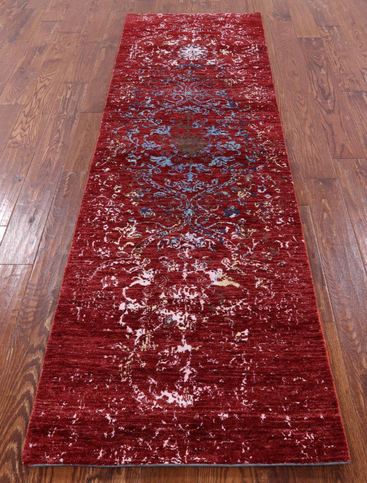 2' 5" X 8' Runner Modern Wool and Silk Handmade Rug Q6307