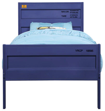 Benzara BM204620 Industrial Style Twin Size Bed with Straight Leg Support, Blue
