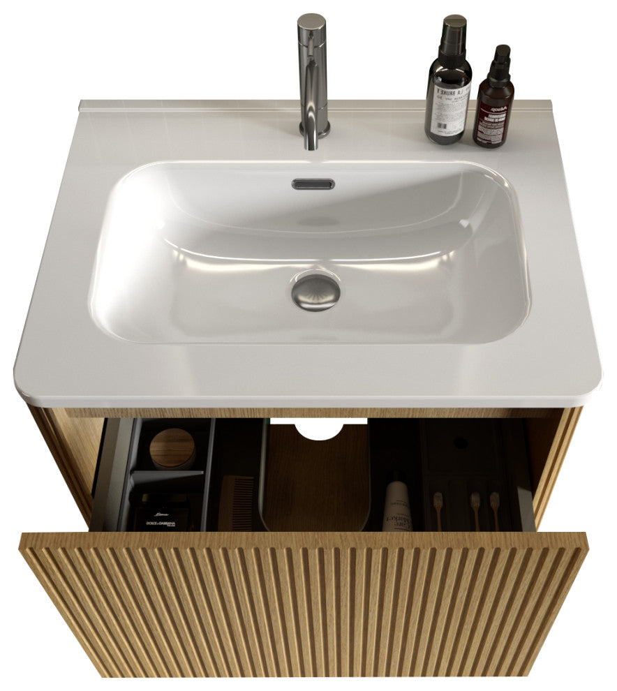 Wall-Mounted Bathroom Vanity Set with White Ceramic Sink