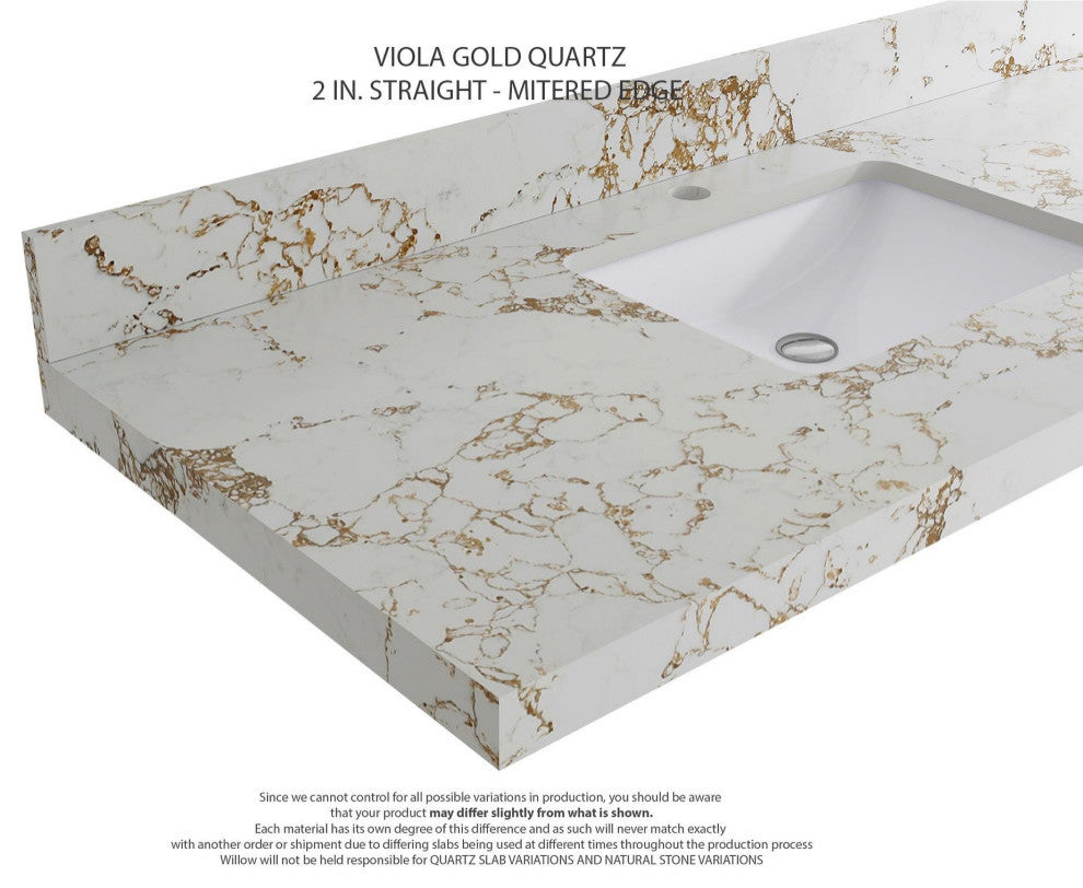 Elizabeth Oak 36" Right Offset Sink Vanity, White 2" Viola Gold
