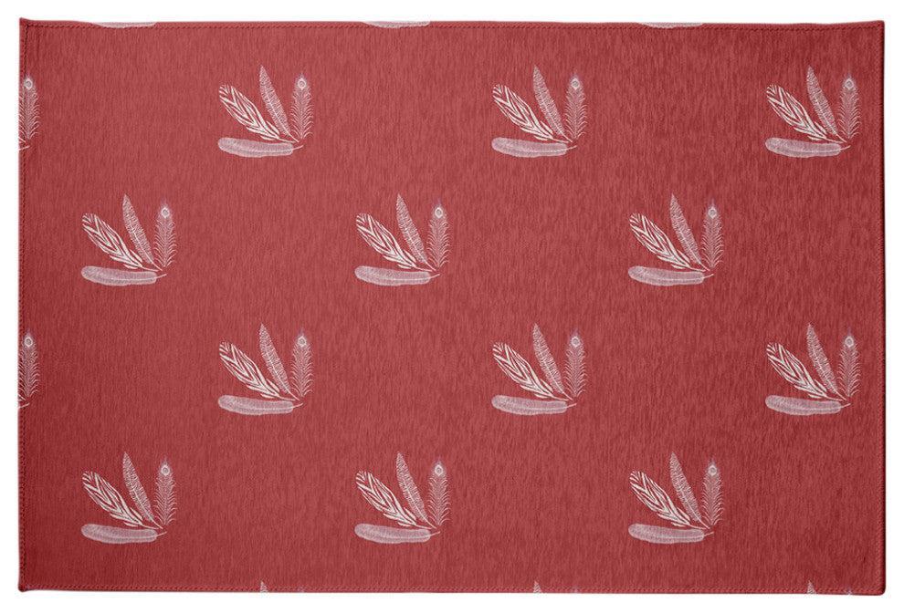 Feather Pattern Spring Chenille Rug, Ligonberry Red, 4'x6'