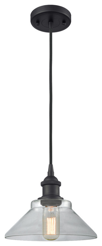 1-Light Orwell 9" Mini Pendant, Matte Black, Glass: Clear