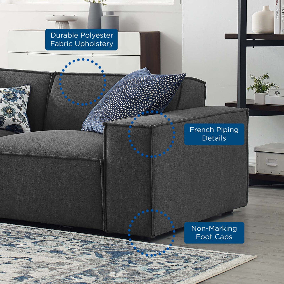 Modular Sofa, Charcoal Gray, Fabric, Modern, Lounge Cafe Hotel Hospitality