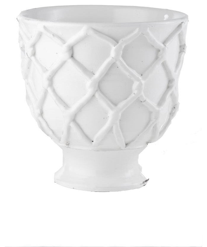 Vinci Criss-Cross Ceramic Planter, White, Small