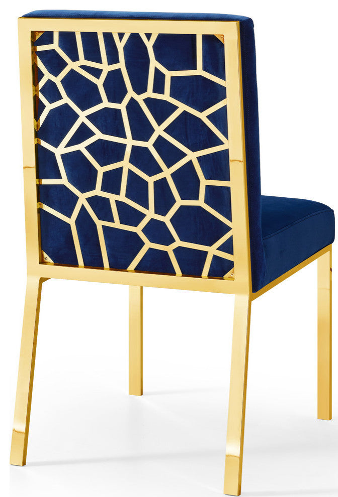 Opal Velvet Dining Chairs, Set of 2, Navy, Gold Base