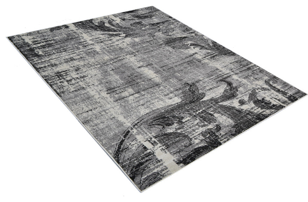 MACHINE MADE HEATSET POLYPROPYLENE AREA RUGS -Silver Color,Floral Design, [Rectangle] 5'x8'
