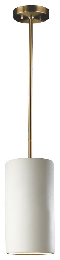 Large Cylinder Pendant, Bisque, Antique Brass, Integrated LED