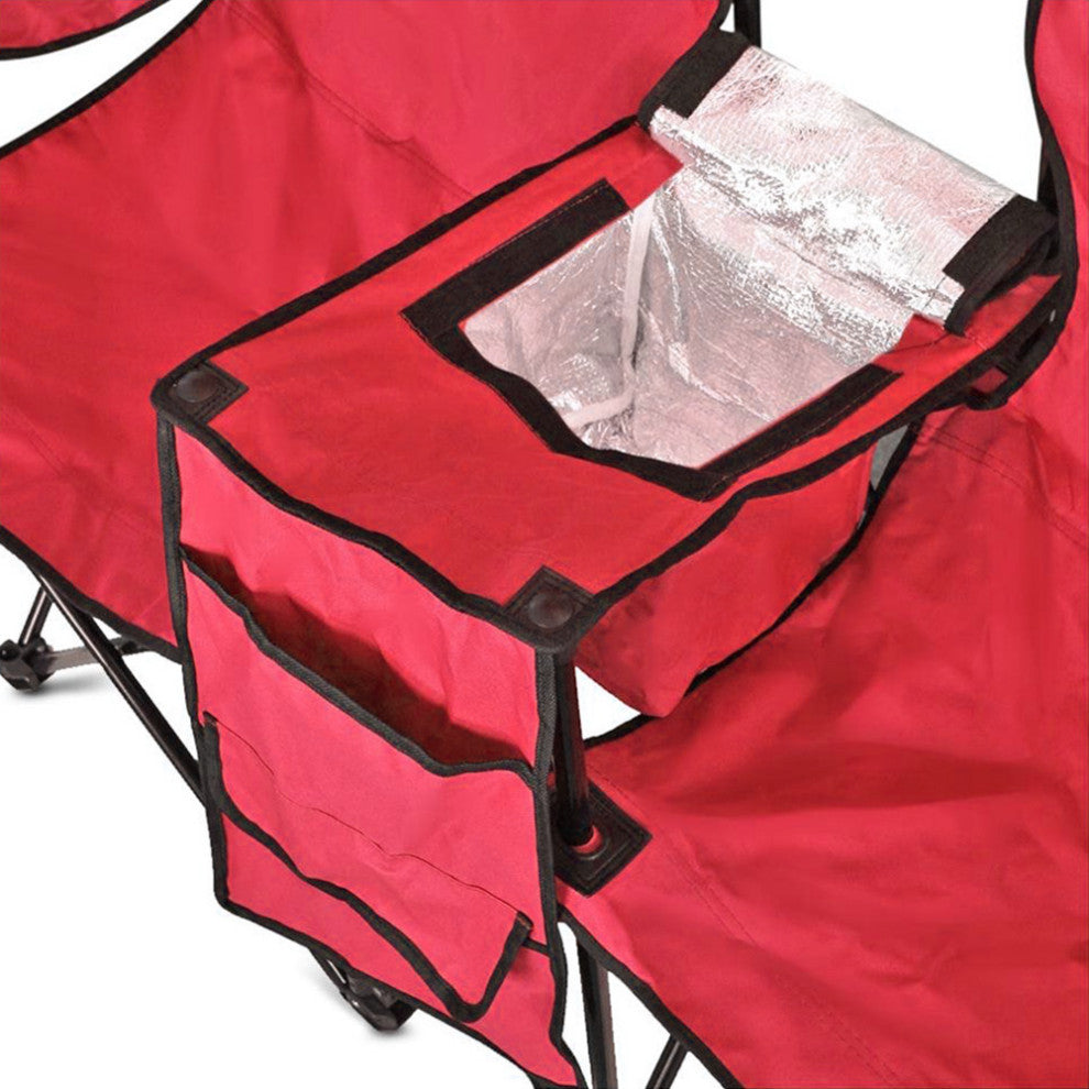GoTeam Portable Double Folding Chair w/Removable Umbrella, Cooler Bag and Carry