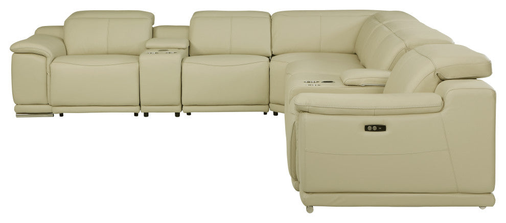 Federico 8-Piece L-Shaped Top Grain Italian Leather Sectional-3 Power Recliners, Beige