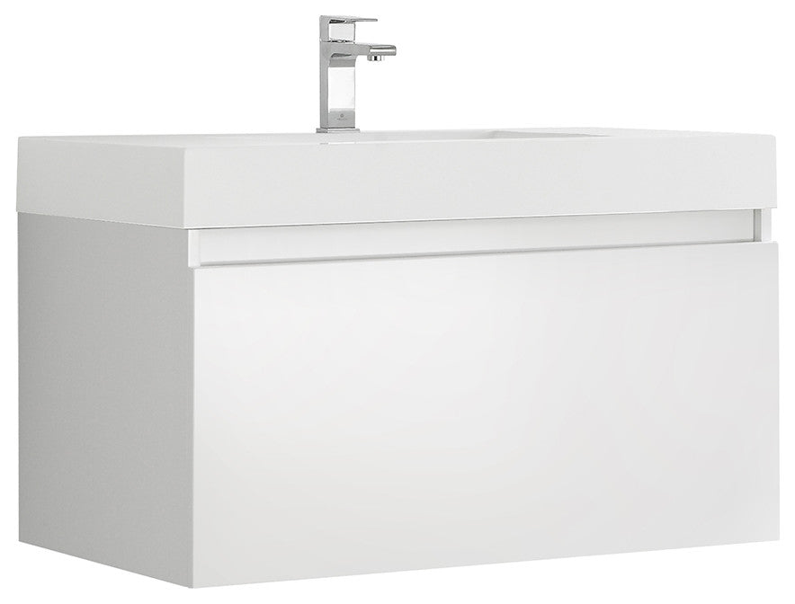 Fresca Mezzo 36" White Wall Hung Cabinet With Integrated Sink