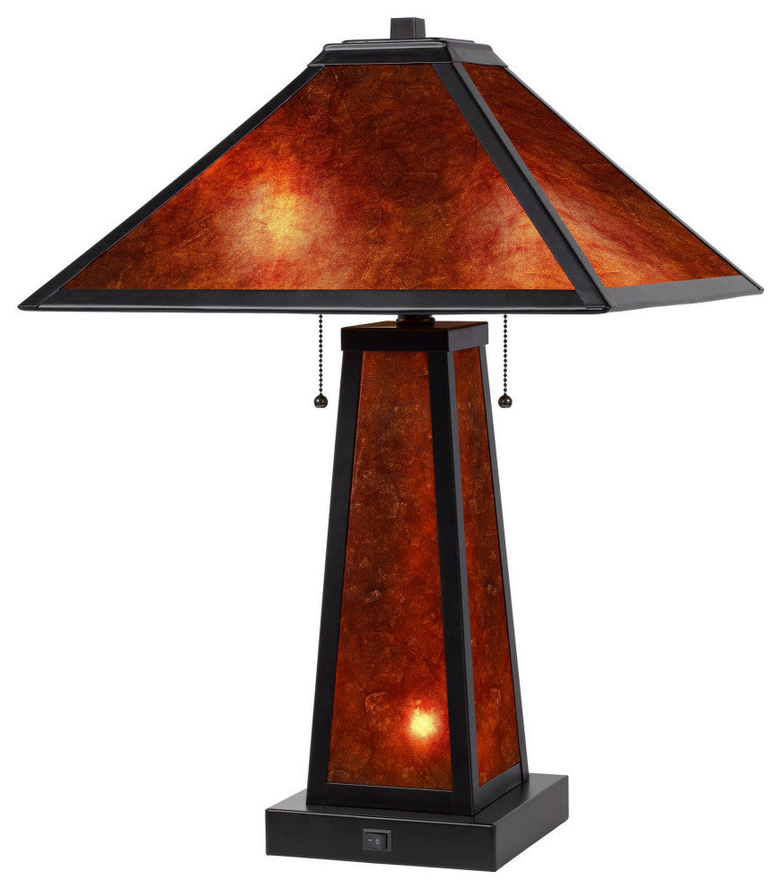 Benzara BM282161 24" Elegant Mica Table Lamp With Night Light, Pull Chain Switch