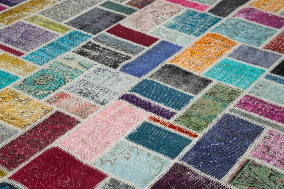 Rug N Carpet - Handwoven Turkish 8' 8" x 11' 9" Contemporary Patchwork Area Rug