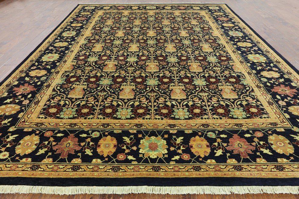 Oriental Navy Blue French Design Peshawar Rug 9'x12', W1877
