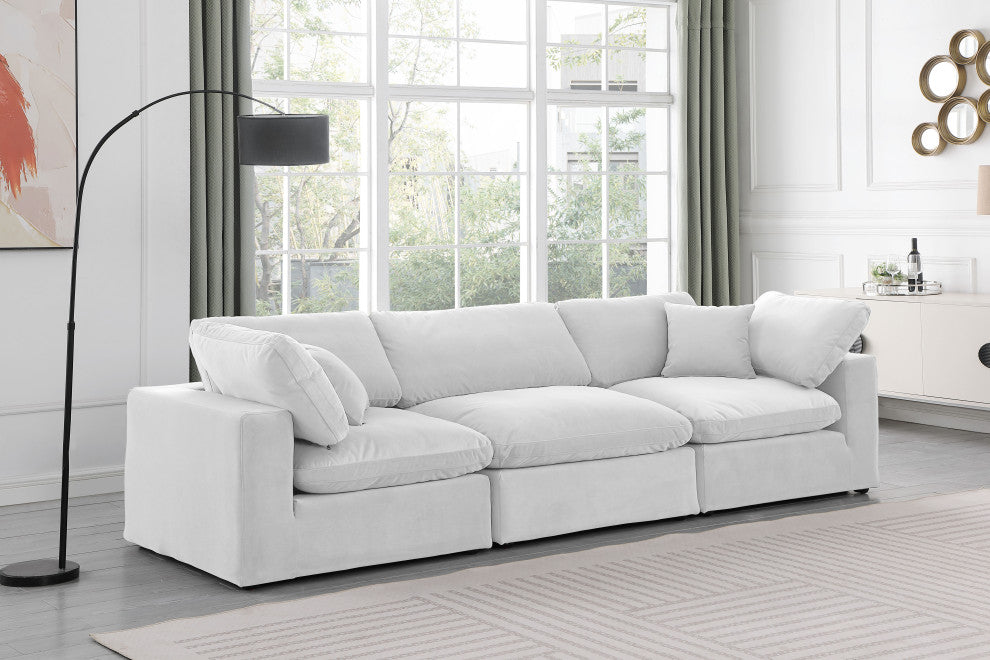 Comfy Upholstered Modular Sofa, Cream, 3-Piece: 1 Armless Chair, 2 Corner Chair, Velvet