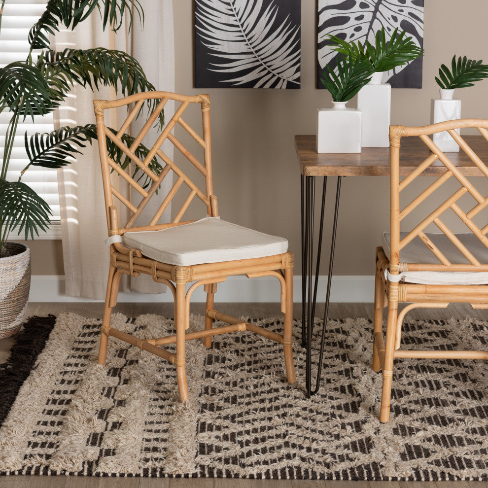 Rio Modern Bohemian Natural Brown Rattan Dining Chair