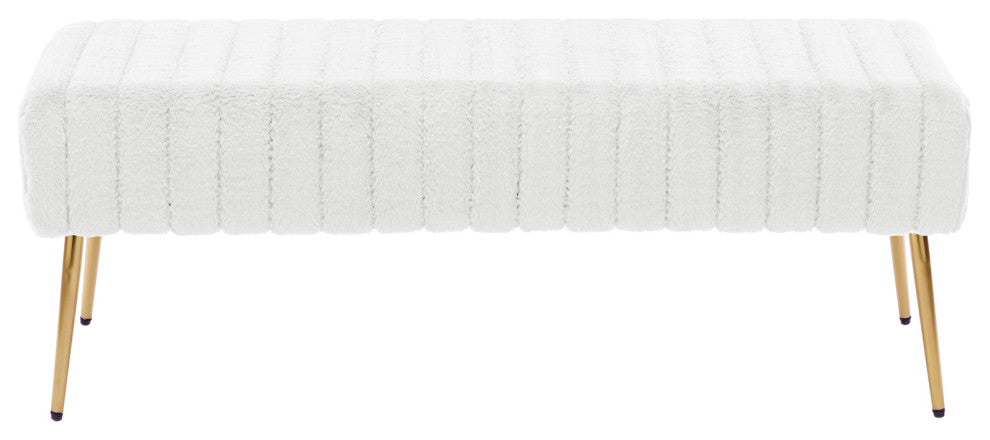 Channel Quilted Faux Fur Bedroom Bench, White